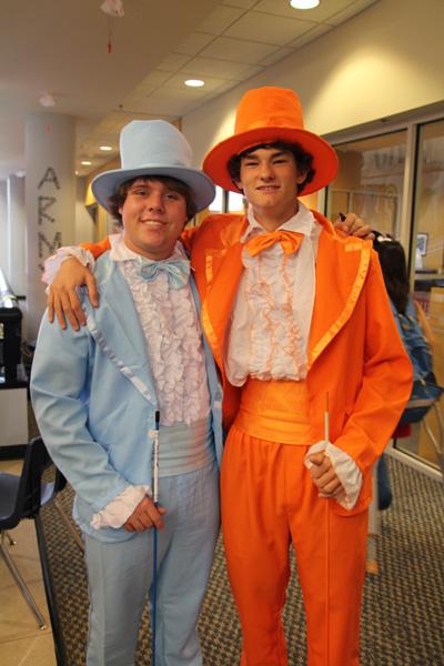 Two male students show off their Dumb & Dumber costumes