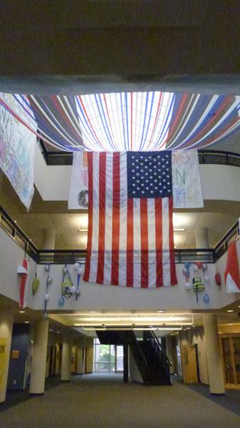 Borrowed from last years Seniors, the large American flag has made a return.