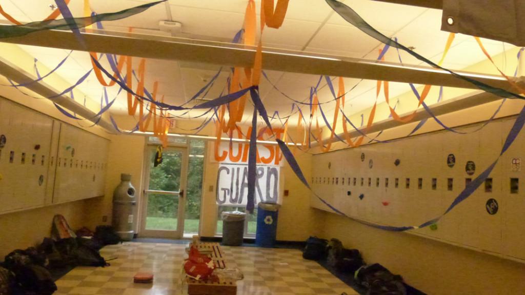 The Freshman cave is decked out with Coast Guard-themed decorations.